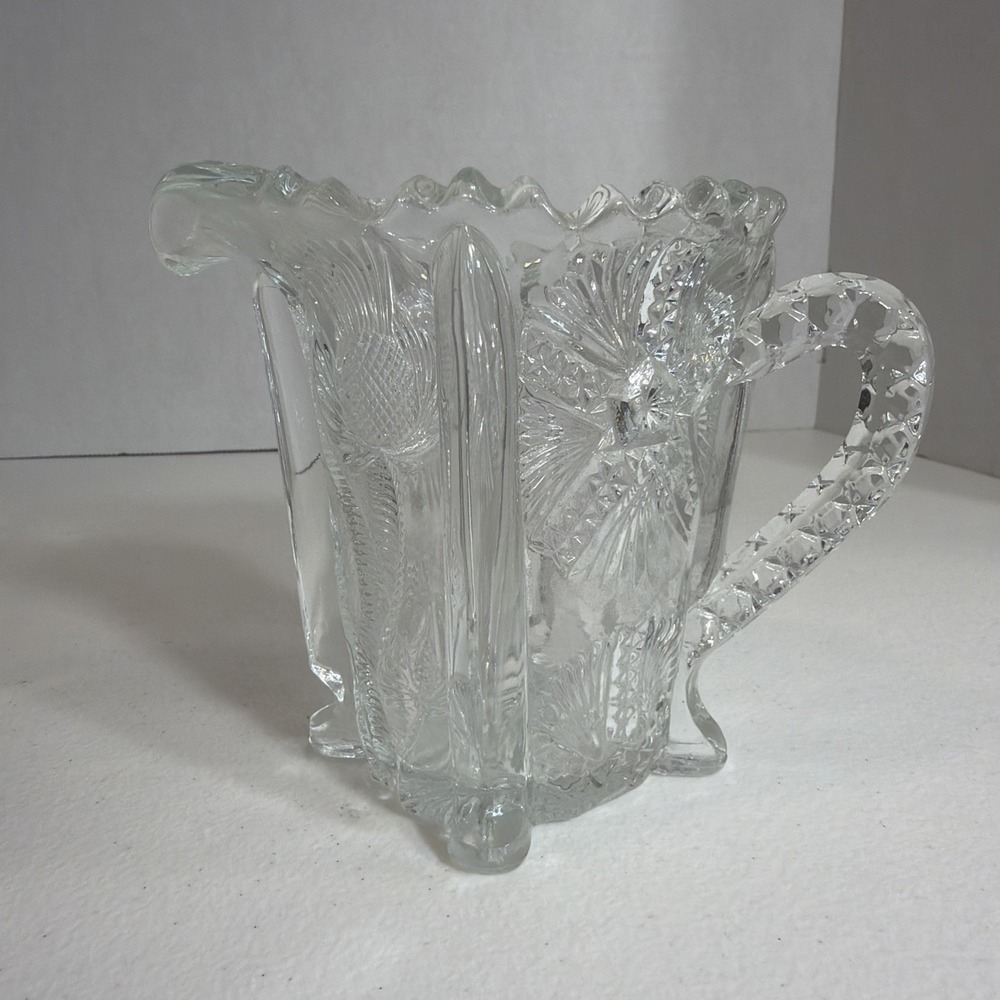 Antique Higbee Paneled Thistle Creamer Pressed Glass  4.5"